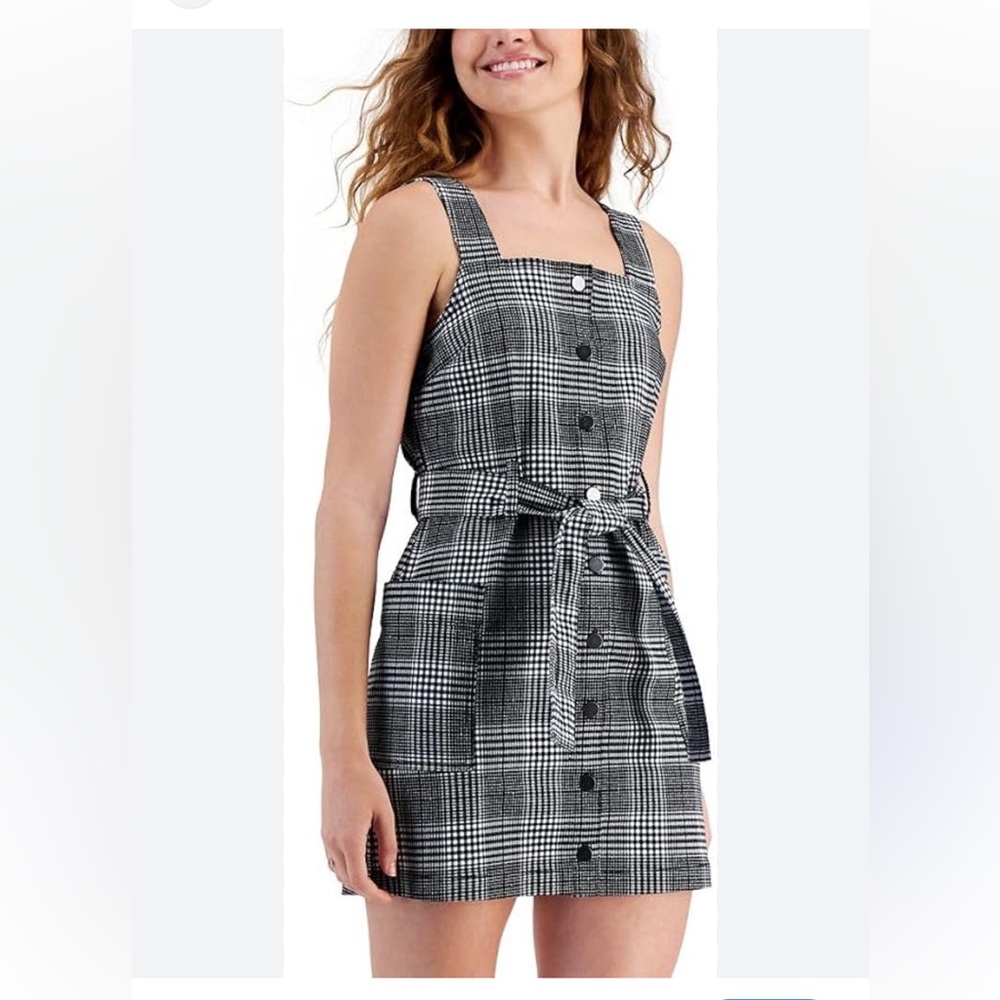 Tinseltown Juniors' Plaid
Belted Overalls Dress